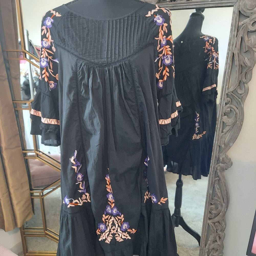 Free People Black Dress w/ Floral Embroidery - Picture 5 of 10